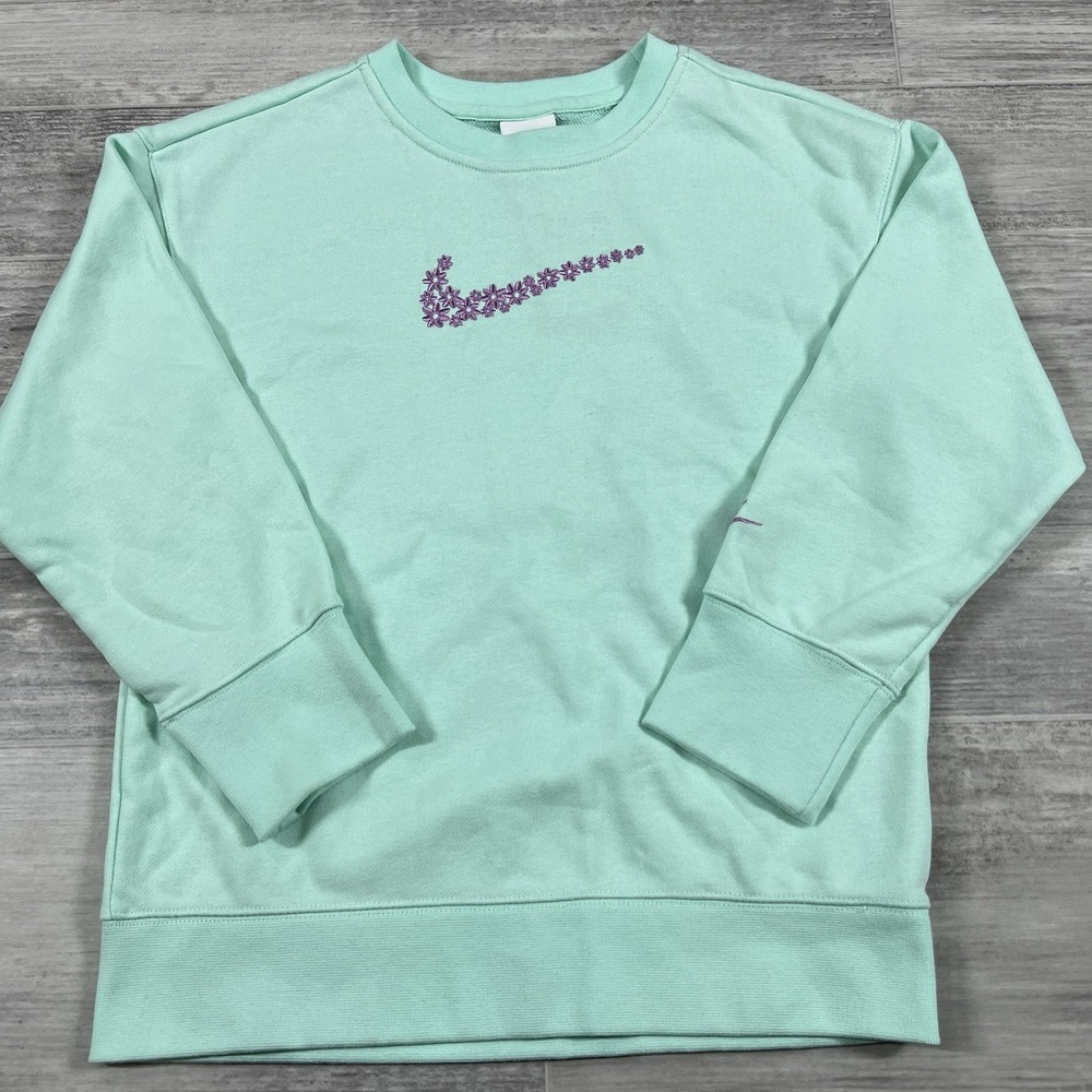 Nike Girl's Small Sweatshirt Floral Shirt‎ Sportswear Pullover DM8210-379 Green